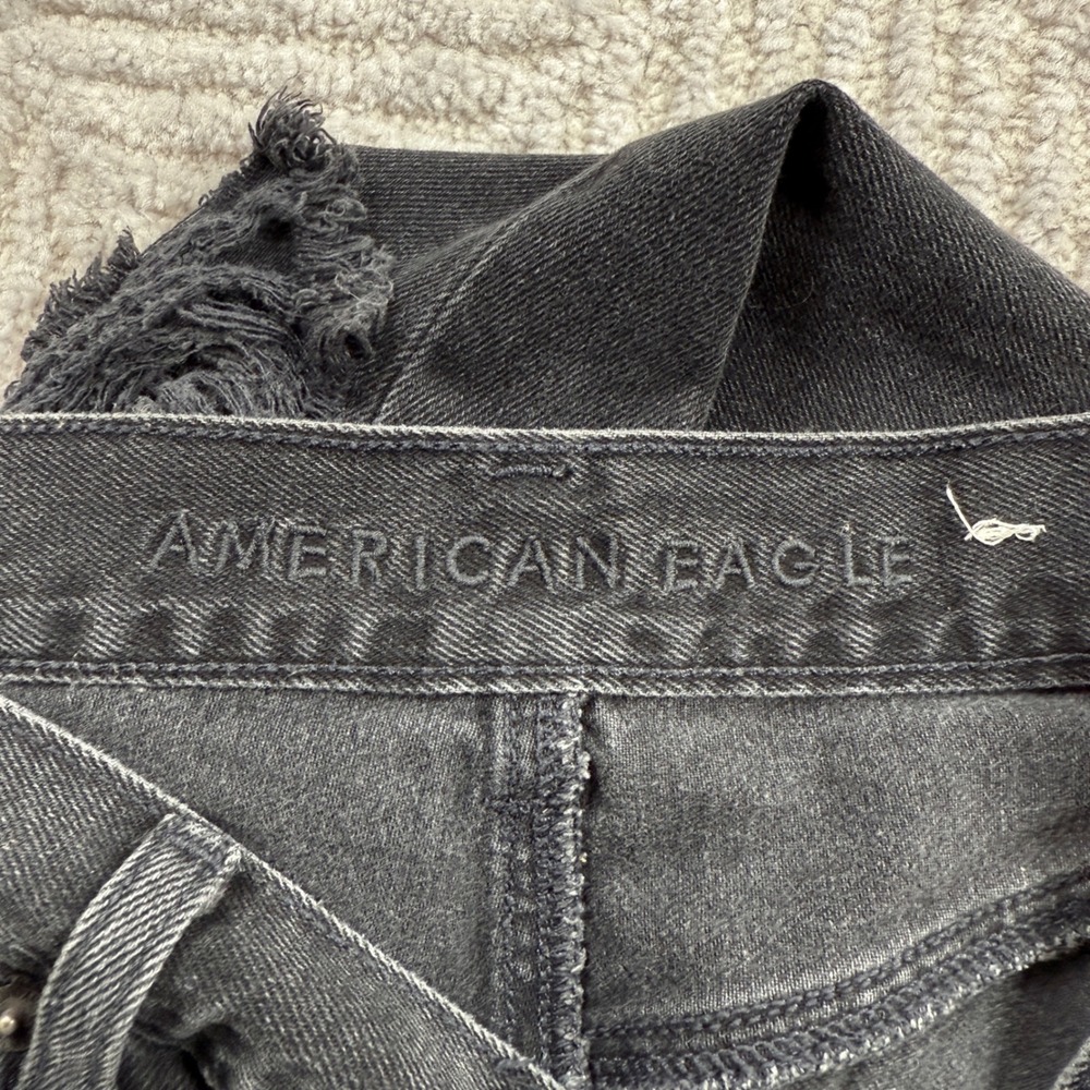 American Eagle Mom Jeans Women 2 X-Short Black Distressed High Rise Ripped Denim - Picture 9 of 15
